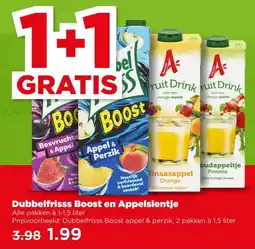 PLUS Dubbelfrisss Boost en Appelsientje aanbieding