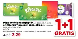 PLUS Page Vochtig toiletpapier , en Kleenex Tissues en zakdoekjes aanbieding
