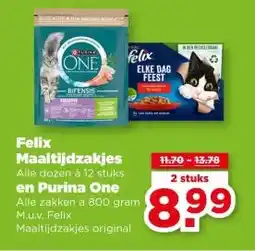 PLUS Felix Maaltijdzakjes , en Purina One aanbieding