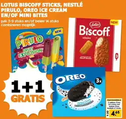 Coop LOTUS BISCOFF STICKS, NESTLÉ PIRULO, OREO ICE CREAM EN/OF MINI BITES aanbieding
