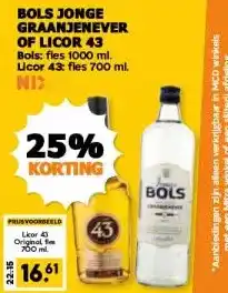 Coop BOLS JONGE GRAANJENEVER OF LICOR 43 aanbieding