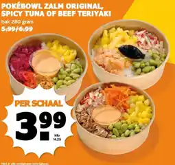 Coop POKÉBOWL ZALM ORIGINAL, SPICY TUNA OF BEEF TERIYAKI aanbieding
