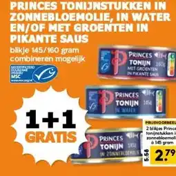 Coop PRINCES TONIJNSTUKKEN IN ZONNEBLOEMOLIE, IN WATER EN/OF MET GROENTEN IN PIKANTE SAUS aanbieding