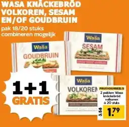 Coop WASA KNÄCKEBRÖD VOLKOREN, SESAM EN/OF GOUDBRUIN aanbieding