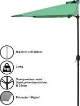 Bol.com Parasol halfrond voor balkons of terrassen - Groen aanbieding