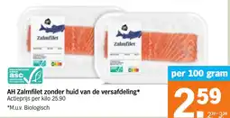 Albert Heijn AH Zalmfilet zonder huid van de versafdeling aanbieding