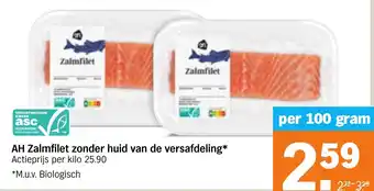 Albert Heijn AH Zalmfilet zonder huid van de versafdeling aanbieding
