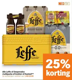 Albert Heijn Alle Leffe of Desperados multipacks of kratten of Kasteel aanbieding