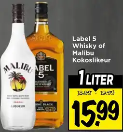 Vomar Voordeelmarkt Label 5 Whisky of Malibu Kokoslikeur aanbieding