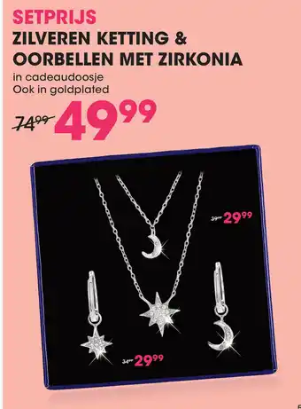 Lucardi Setprijs zilveren ketting & oorbellen met zirkonia aanbieding