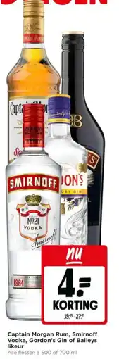 Jumbo Captain Morgan Rum, Smirnoff Vodka, Gordon's Gin of Baileys likeur aanbieding