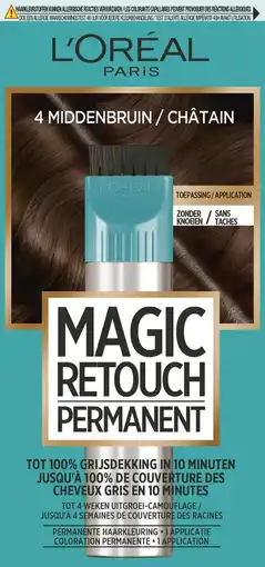 De Online Drogist L'Oréal Paris Magic Retouch Permanent 4 Middenbruin aanbieding