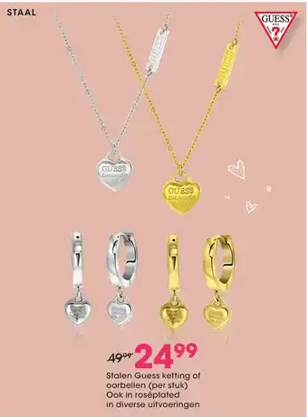 Lucardi Stalen Guess ketting of oorbellen per stuk aanbieding
