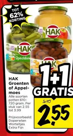 Vomar Voordeelmarkt HAK Groenten of Appel- moes aanbieding