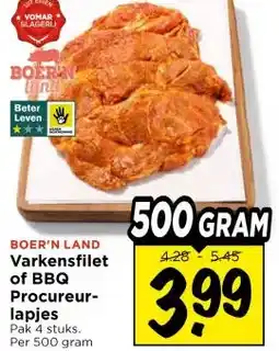Vomar Voordeelmarkt Varkensfilet of BBQ Procureur- lapjes aanbieding