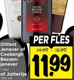 Vomar Voordeelmarkt Olifant Jenever of Coebergh Bessen- jeneverof Juttertje aanbieding