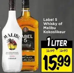 Vomar Voordeelmarkt Label 5 Whisky of MalibuKokoslikeur aanbieding