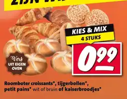 Nettorama Roomboter croissants, tijgerbollen, petit pains wit of bruin of kaiserbroodjes aanbieding