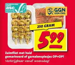 Nettorama Zalmfilet met huid gemarineerd of garnalenspiesjes aanbieding