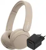 Coolblue Sony WH-CH520 Crème + BlueBuilt Quick Charge Oplader met Usb A Poort 18W Zwart aanbieding