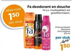 Trekpleister Fa deodorant en douche M.u.v. multipakken en grootformaten. aanbieding