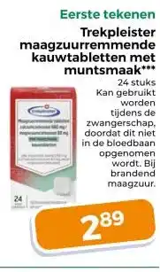 Trekpleister Trekpleister maagzuurremmende kauwtabletten met muntsmaak aanbieding