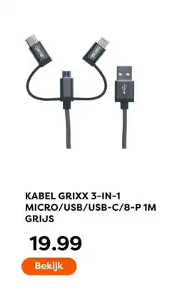 The Read Shop Kabel grixx 3-in-1 micro/usb/usb-c/8-p 1m grijs aanbieding