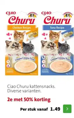 Intratuin Ciao Churu kattensnacks. Diverse varianten. aanbieding