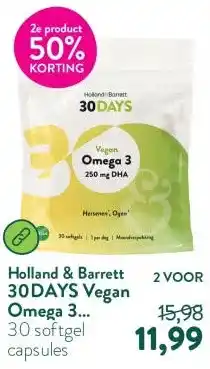 Holland & Barrett 30DAYS Vegan Omega 3 250mg DHA - 30 softgels aanbieding