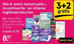 Etos Alle A-merk menstruatie-, incontinentie- en intieme hygiëneproducten aanbieding