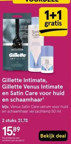 Etos Gillette Intimate, Gillette Venus Intimate en Satin Care voor huid en schaamhaar¹ aanbieding