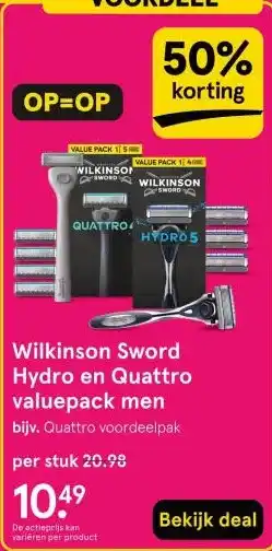 Etos Wilkinson Sword Hydro en Quattro valuepack men aanbieding