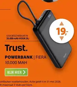 Expert Trust Fiera 10.000 mAh Powerbank met geïntegreerde kabel aanbieding