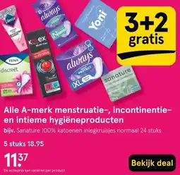 Etos Alle A-merk menstruatie-, incontinentie- en intieme hygiëneproducten aanbieding
