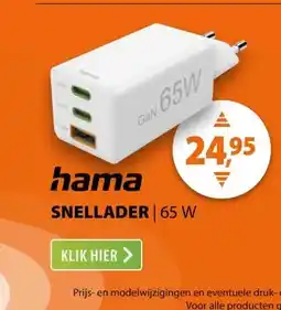 Expert Hama Fast Charger 2x USB-C PD 1x USB-A QC Mini-Charger 65 W Wit aanbieding