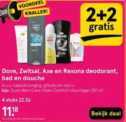 Etos Dove, Zwitsal, Axe en Rexona deodorant, bad en douche aanbieding