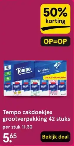 Etos Tempo zakdoekjes grootverpakking 42 stuks aanbieding