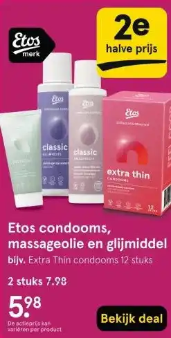 Etos Etos condooms, massageolie en glijmiddel aanbieding