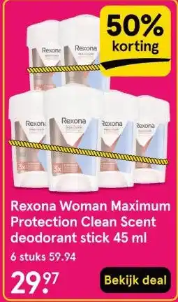 Etos Rexona Woman Maximum Protection Clean Scent deodorant stick 45 ml aanbieding