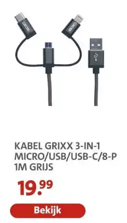 Bruna KABEL GRIXX 3-IN-1 MICRO/USB/USB-C/8-P aanbieding