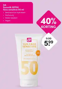 DA DA Sunmilk SPF50 face sensitive 50 ml aanbieding