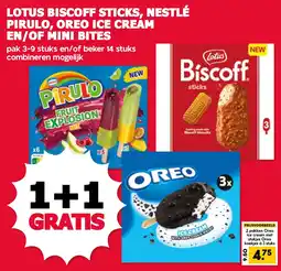 De Boerenschuur Lotus biscoff sticks, nestlé pirulo, oreo ice cream en/of mini bites aanbieding
