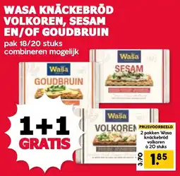 De Boerenschuur Wasa knäckebröd volkoren, sesam en/of goudbruin aanbieding