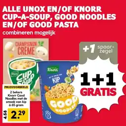 De Boerenschuur Alle unox en/of knorr cup-a-soup, good noodles en/of good pasta aanbieding