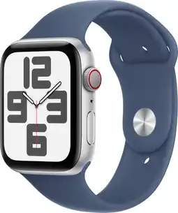 Bol.com Apple Watch SE 2024 GPS + Cellular 44mm Silver Aluminium Case with Denim Sport Band - S/M aanbieding