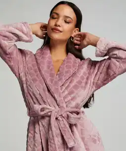 Hunkemoller Hunkemöller Korte badjas Fleece rib Paars aanbieding