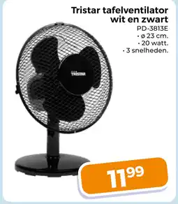 Trekpleister Tristar tafelventilator wit en zwart aanbieding