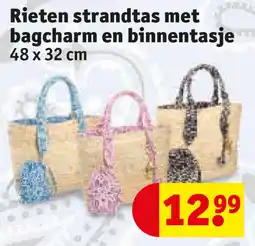 Kruidvat Rieten strandtas met bagcharm en binnentasje aanbieding