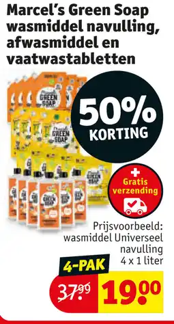 Kruidvat Marcel's Green Soap wasmiddel navulling, afwasmiddel en vaatwastabletten aanbieding