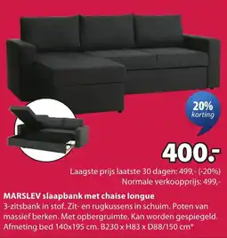 Jysk Marslev slaapbank met chaise longue aanbieding